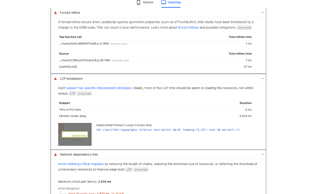 Performance Diagnostics: Element Render Delay and Critical Path Chains